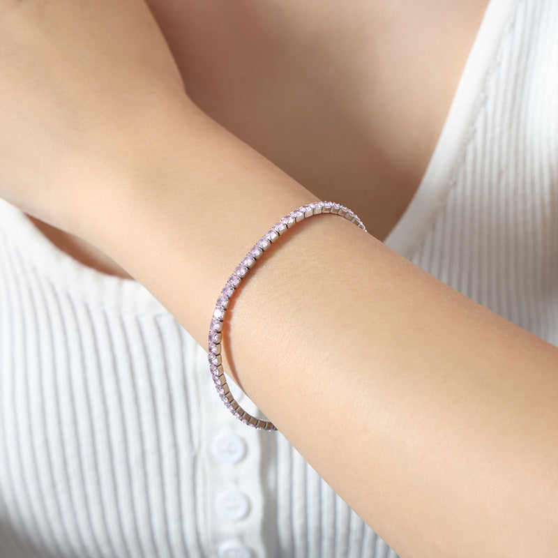 Wholesale Baroque Faceted Colorful Zircon Stretch Titanium Steel Gold Plated Bracelet